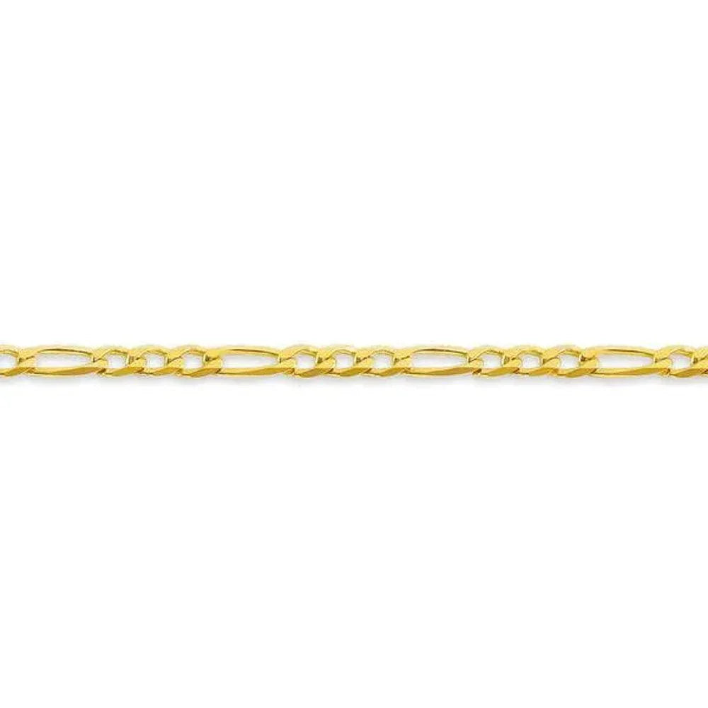 10, 14, 18 Karat Yellow Gold Figaro Link 3.1 mm Italian Bracelet