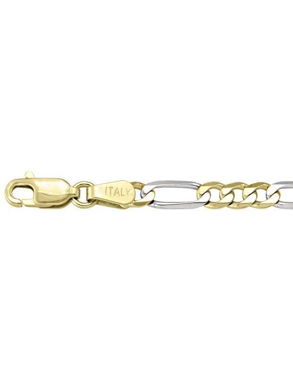 10K, 14K, 18K Two Tone Figaro Link 3.9 mm Italian Gold Bracelet