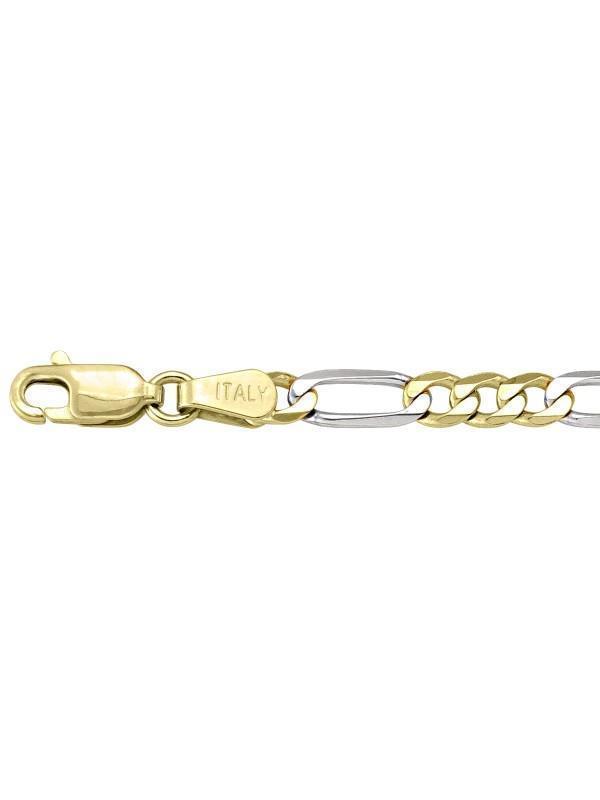 10K, 14K, 18K Two Tone Figaro Link 3.9 mm Italian Gold Chain