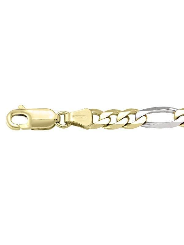 10K, 14K, 18K Two Tone Figaro Link 5.1 mm Italian Gold Bracelet