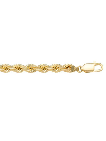 10, 14, 18 Karat Yellow Gold Hollow Rope 6.0 mm Italian Bracelet