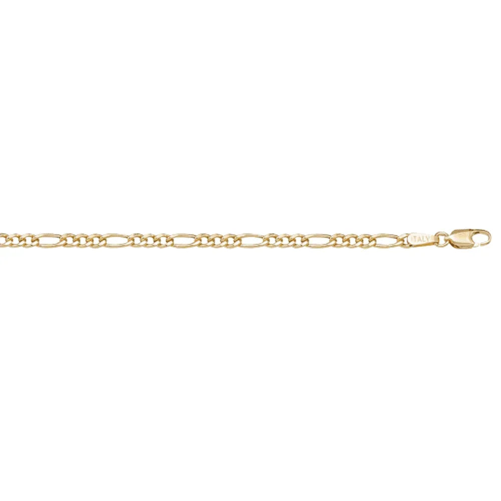 10K, 14K, 18K Yellow Gold Hollow Figaro 3.4 mm Italian Chain