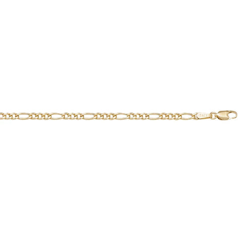 10K, 14K, 18K Yellow Gold Hollow Figaro 3.4 mm Italian Chain