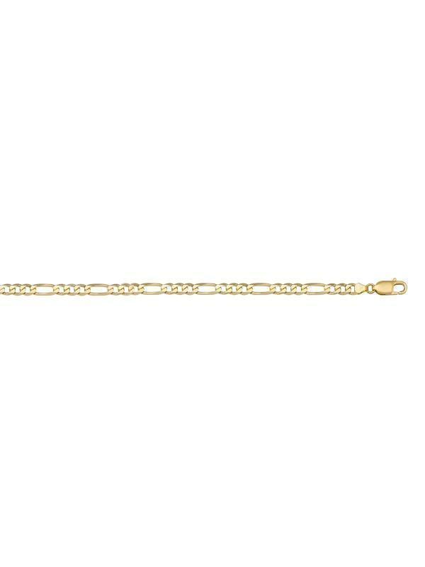 10, 14, 18 Karat Yellow Gold Hollow Figaro 3.4 mm Italian Bracelet