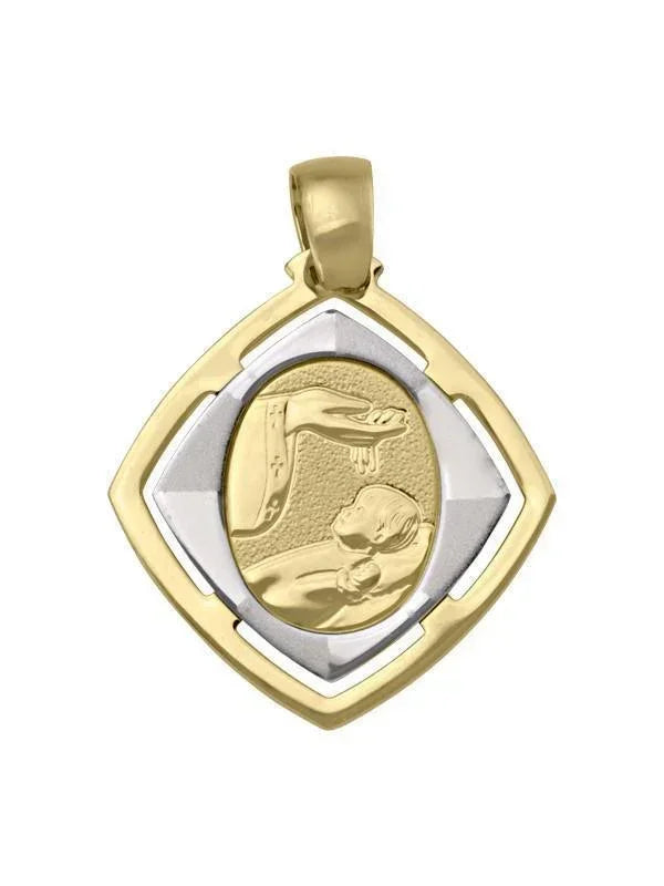 18 Karat Two Tone Gold Solid Baptism Medalion