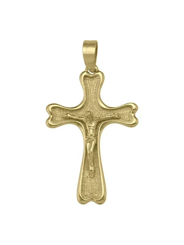10K, 14K, 18K Yellow Gold Solid Religious Italian Cross with Crucifix