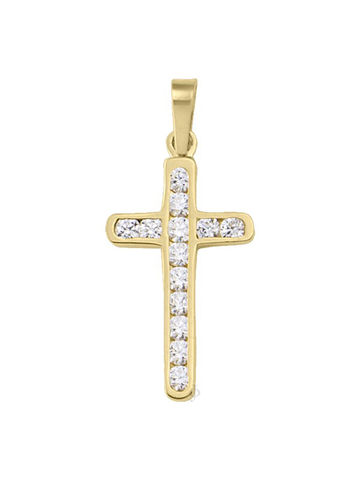 18k Yellow Gold Small Religious Classic Italian Cross With CZ Stone