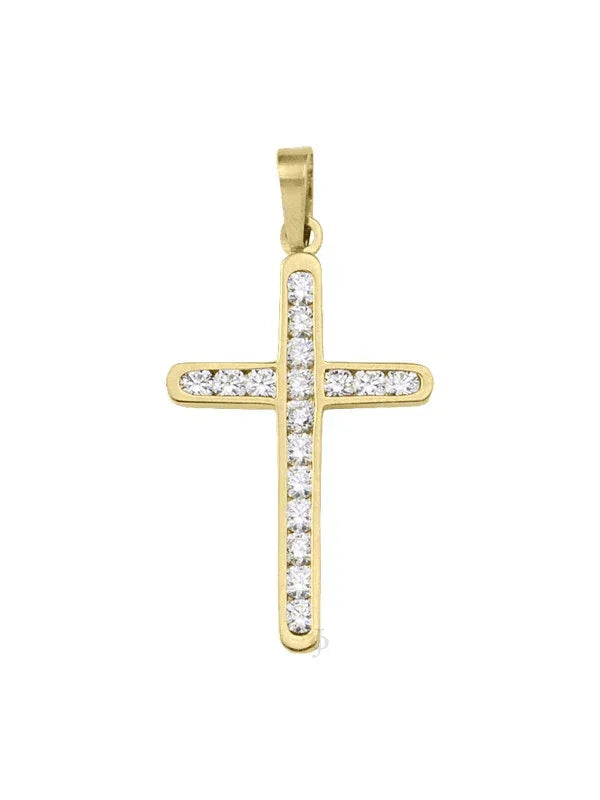 18K Yellow Gold Religious Classic Italian Cross With CZ Stone