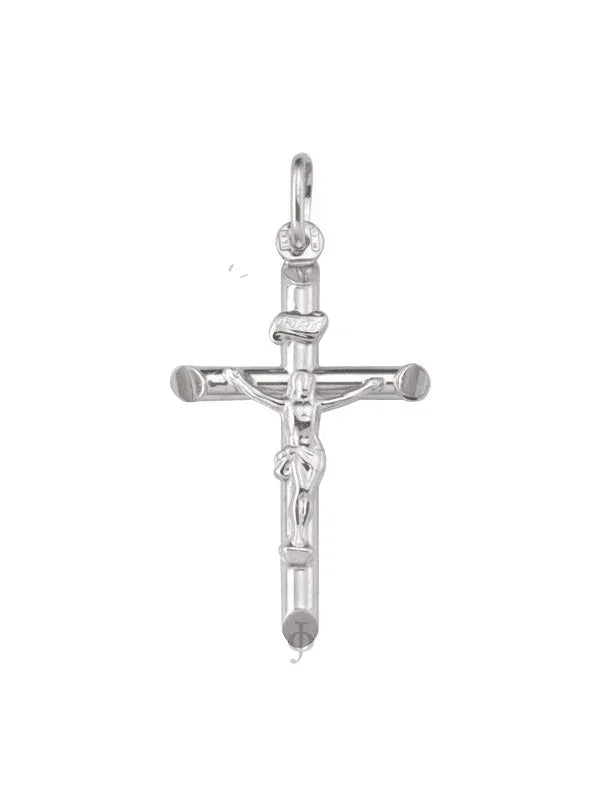 10K, 14K, 18K White Gold Religious Italian Cross With Crucifix