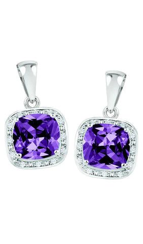 February Birthstone Earring with Diamond Accent set in Sterling Silver