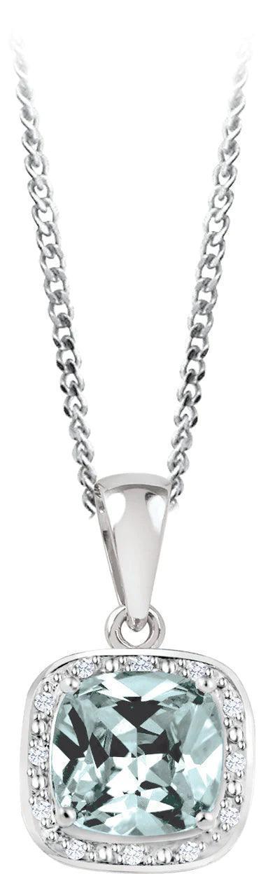 March Birthstone Pendant with Diamond Accent set in Sterling Silver