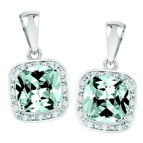 March Birthstone Earring with Diamond Accent set in Sterling Silver