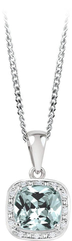 March Birthstone Pendant with Diamond Accent set in Sterling Silver