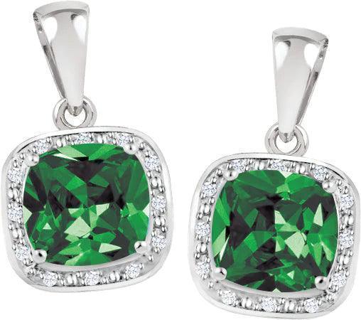 May Birthstone Earring with Diamond Accent set in Sterling Silver