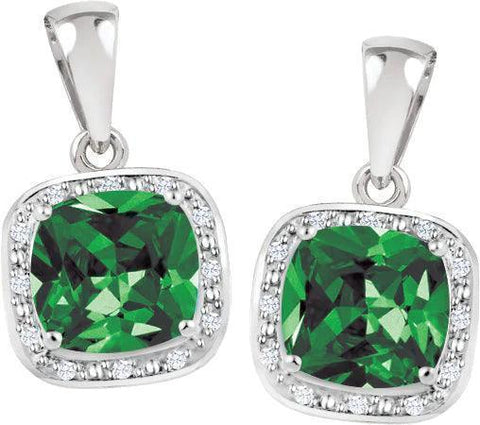 May Birthstone Earring with Diamond Accent set in Sterling Silver