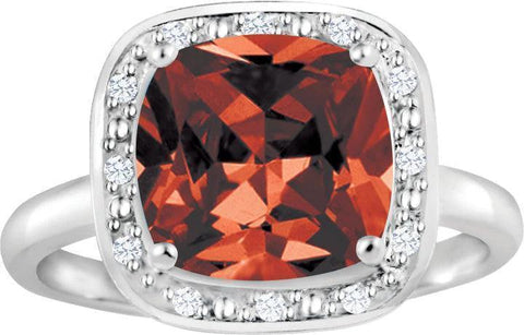 January Birthstone Ring with Diamond Accent set in Sterling Silver