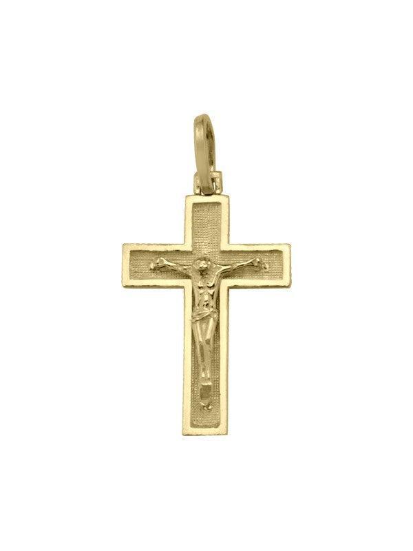 10K, 14K, 18K Yellow Gold Religious Flat Italian Cross with Crucifix