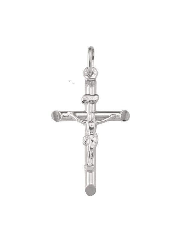 10K, 14K, 18K White Gold Religious Italian Cross With Crucifix